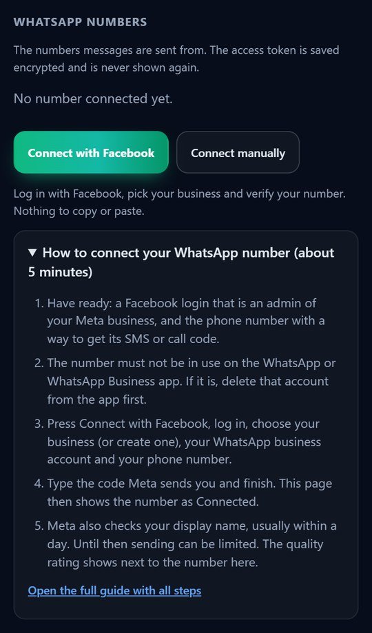 The numbers screen on a phone with the Connect with Facebook button and the how-to guide