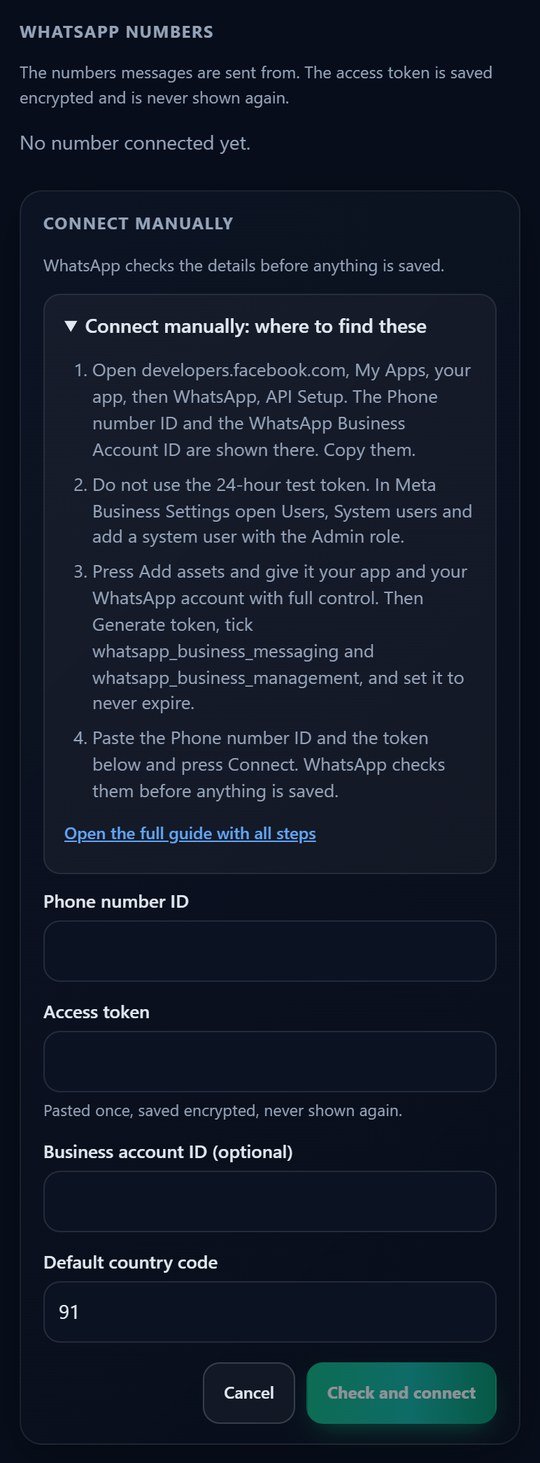 The manual connect form on a phone