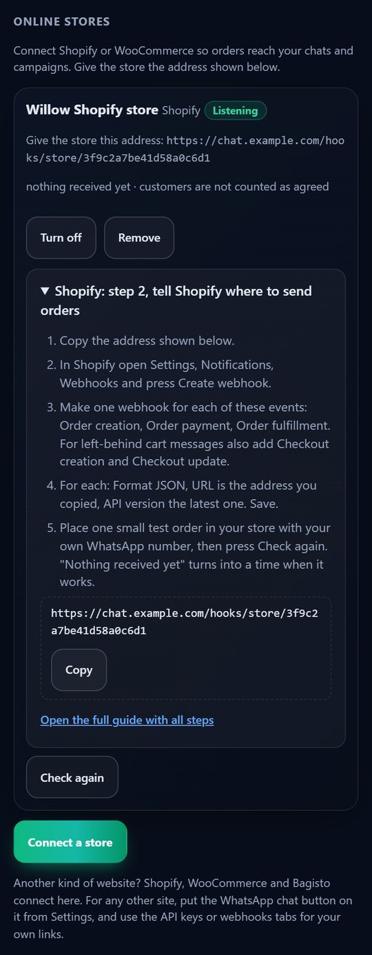 Shopify step 2 on a phone with the address and Copy button