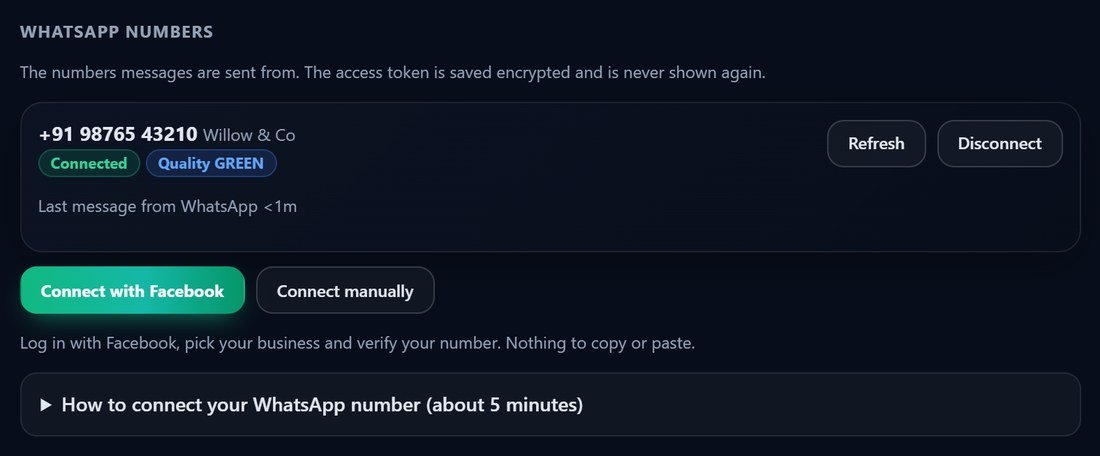 A connected number in Threadline Chat showing its status, quality rating and last message received