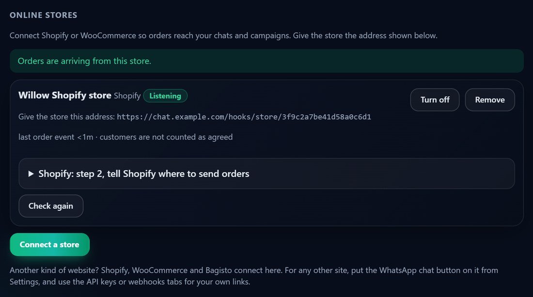 Threadline Chat saying orders are arriving from the store