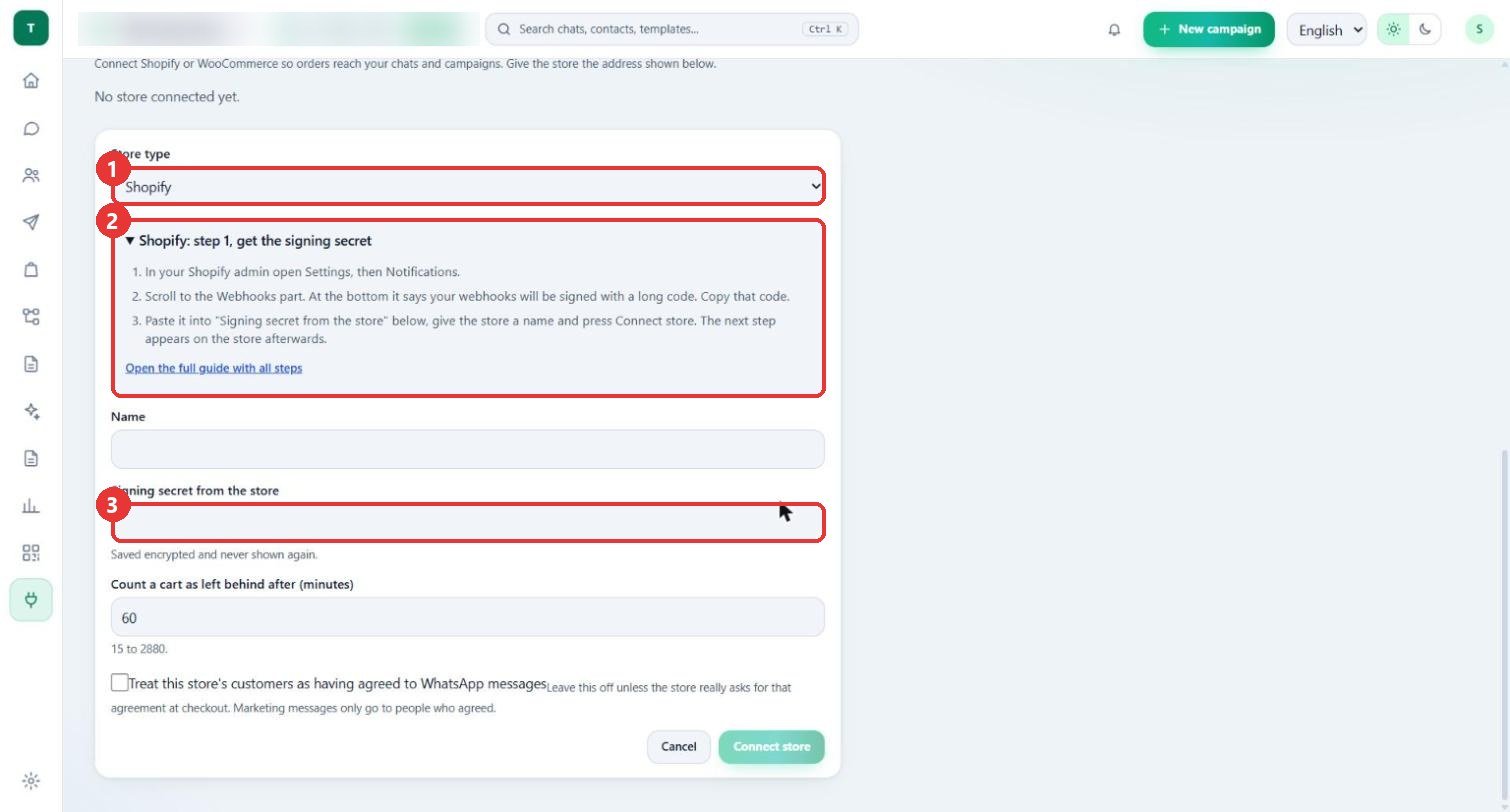 Choose the store type and paste the secret