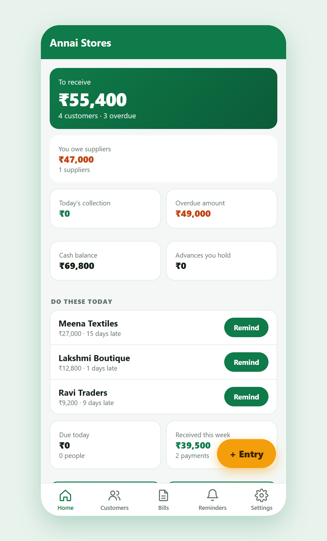 TBF Khata home: who to ask for payment today (sample data)