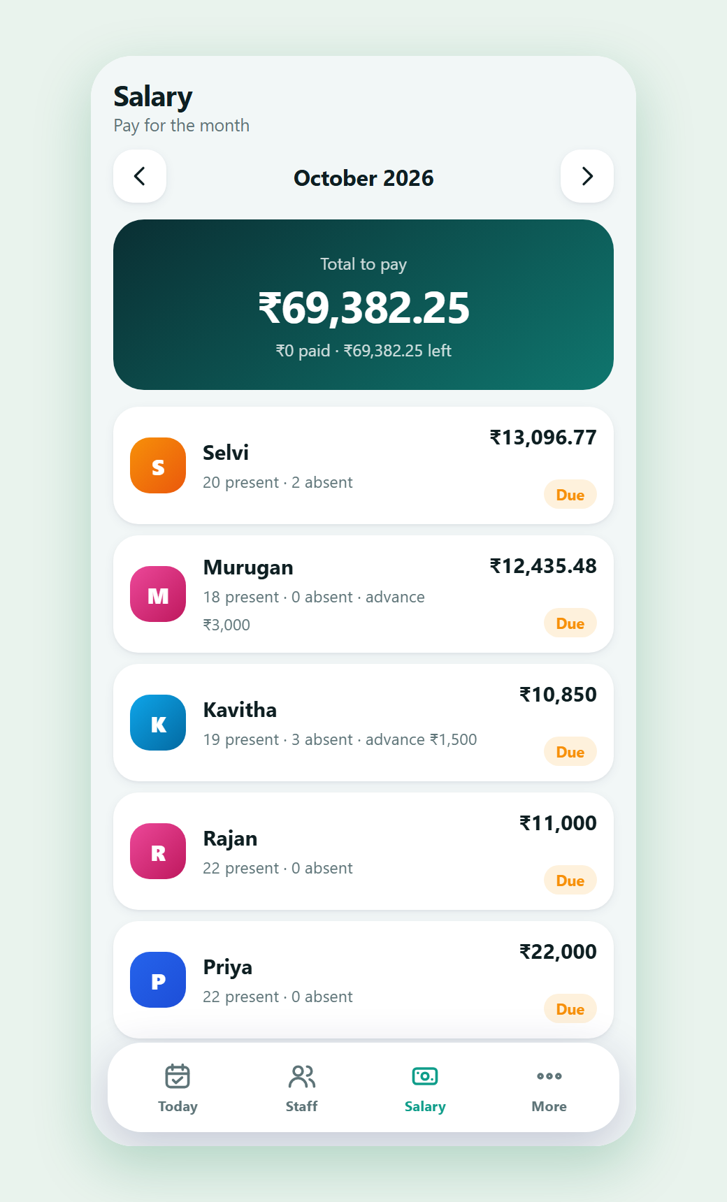 TBF HR: monthly salary for each person (sample data)