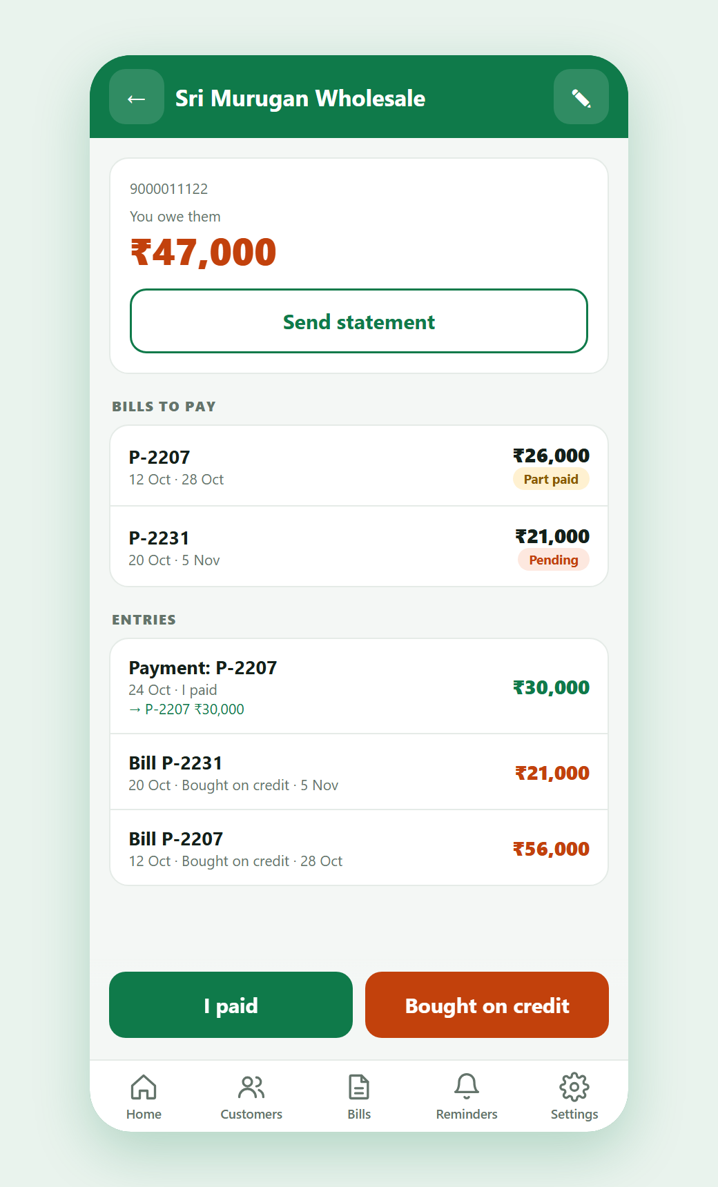 Money to pay suppliers