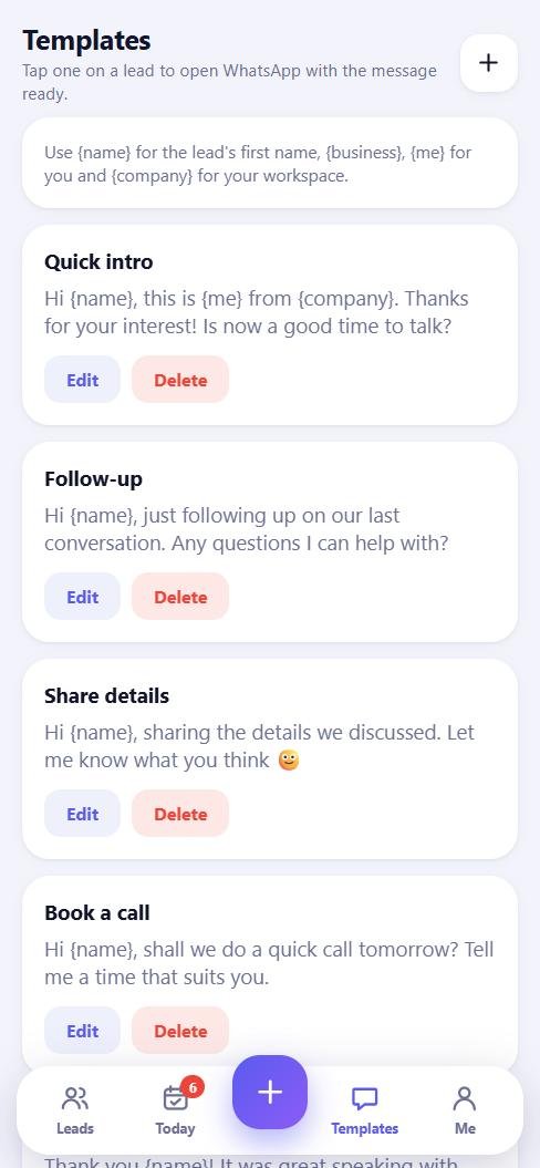 Ready WhatsApp message templates